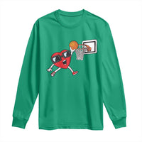 Basketball Valentines Long Sleeve Shirt Cute Red Heart Playing Basketball Player Team Boys - Wonder Print Shop