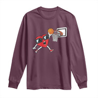 Basketball Valentines Long Sleeve Shirt Cute Red Heart Playing Basketball Player Team Boys - Wonder Print Shop