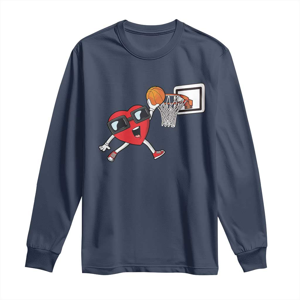 Basketball Valentines Long Sleeve Shirt Cute Red Heart Playing Basketball Player Team Boys - Wonder Print Shop