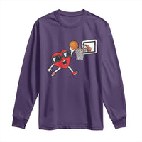 Basketball Valentines Long Sleeve Shirt Cute Red Heart Playing Basketball Player Team Boys - Wonder Print Shop