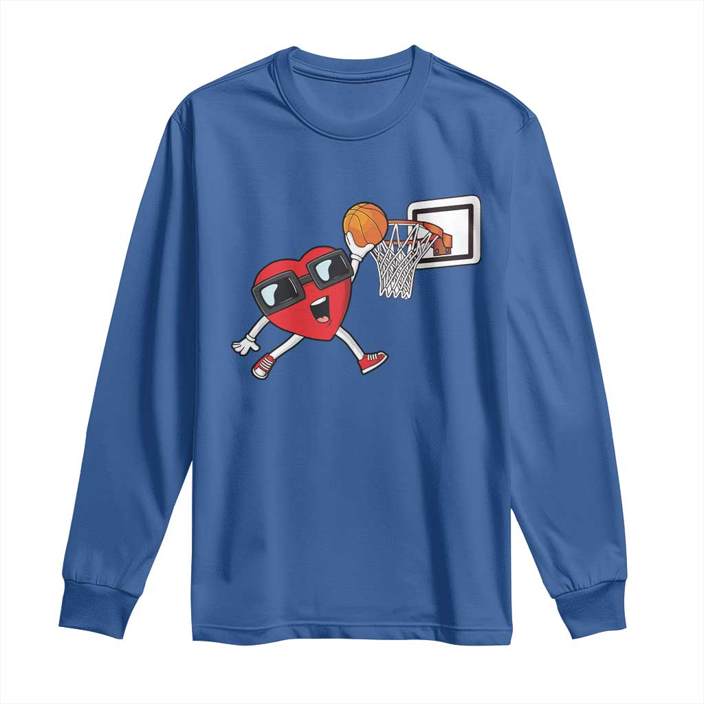 Basketball Valentines Long Sleeve Shirt Cute Red Heart Playing Basketball Player Team Boys - Wonder Print Shop