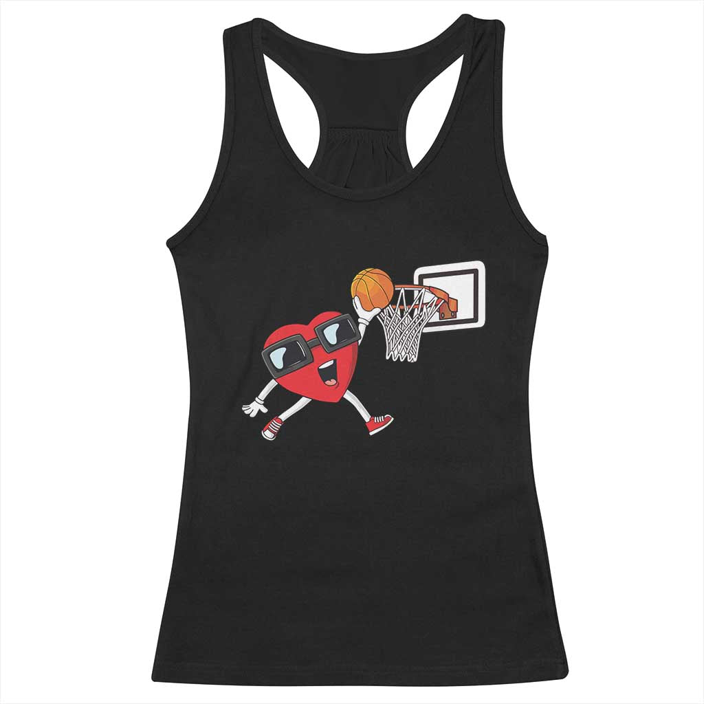 Basketball Valentines Racerback Tank Top Cute Red Heart Playing Basketball Player Team Boys - Wonder Print Shop