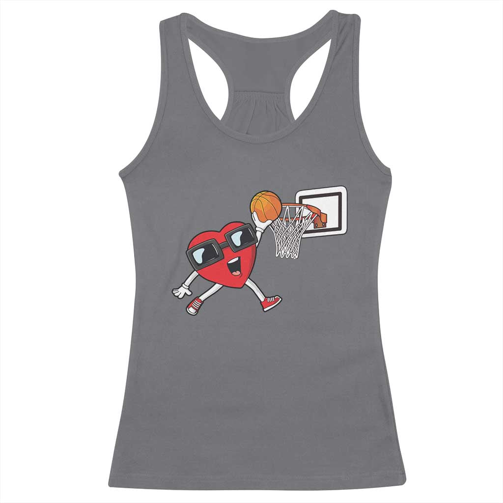 Basketball Valentines Racerback Tank Top Cute Red Heart Playing Basketball Player Team Boys - Wonder Print Shop