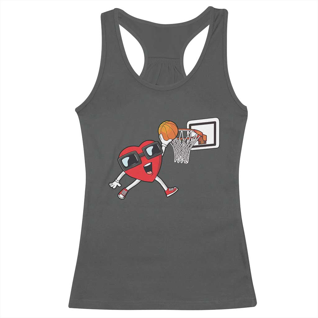 Basketball Valentines Racerback Tank Top Cute Red Heart Playing Basketball Player Team Boys - Wonder Print Shop