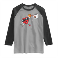 Basketball Valentines Raglan Shirt Cute Red Heart Playing Basketball Player Team Boys - Wonder Print Shop