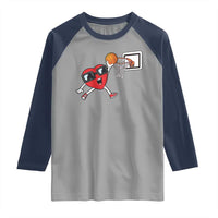 Basketball Valentines Raglan Shirt Cute Red Heart Playing Basketball Player Team Boys - Wonder Print Shop