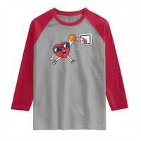 Basketball Valentines Raglan Shirt Cute Red Heart Playing Basketball Player Team Boys - Wonder Print Shop