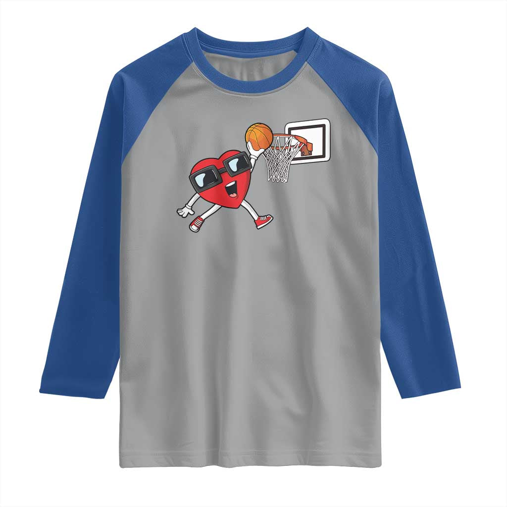 Basketball Valentines Raglan Shirt Cute Red Heart Playing Basketball Player Team Boys - Wonder Print Shop