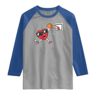 Basketball Valentines Raglan Shirt Cute Red Heart Playing Basketball Player Team Boys - Wonder Print Shop
