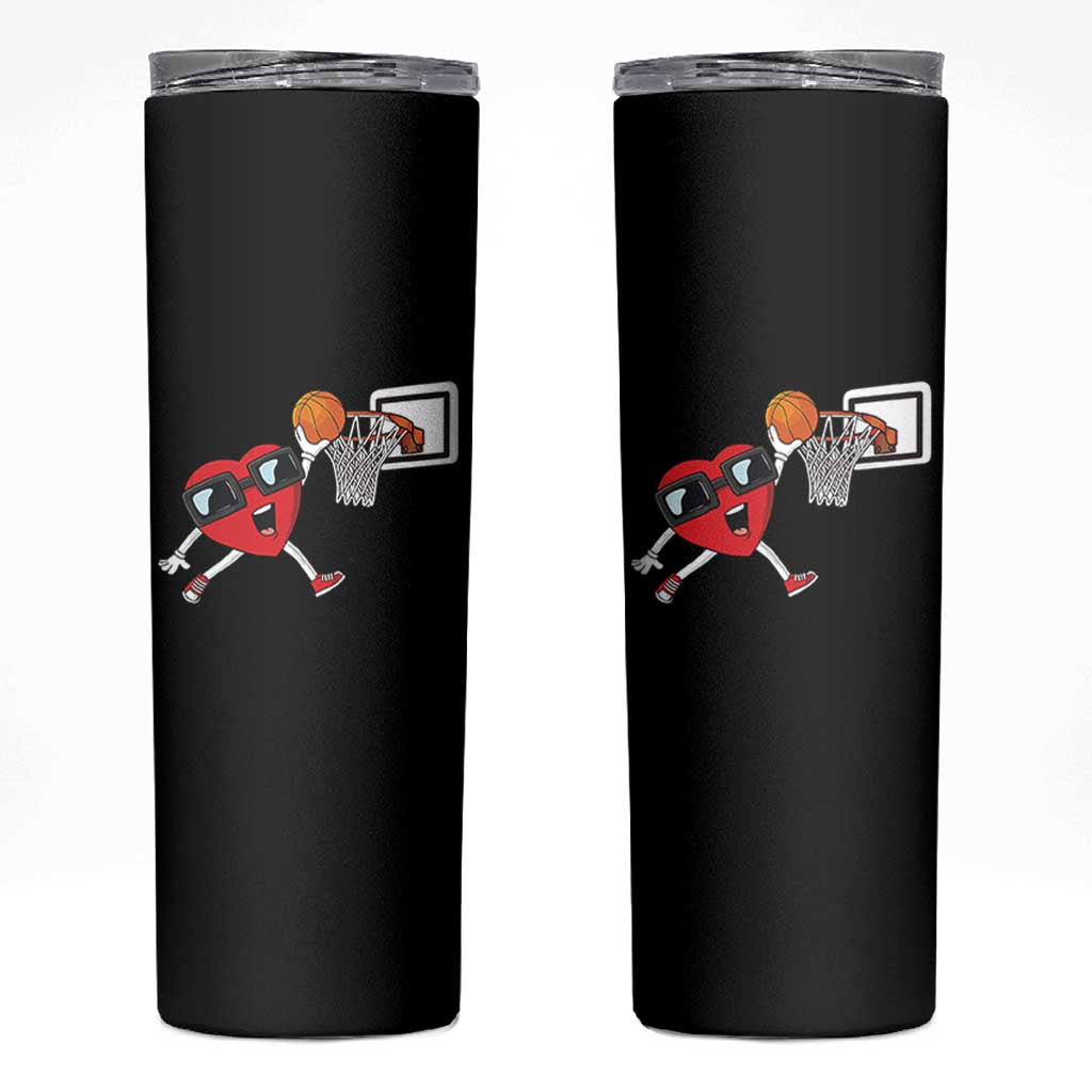 Basketball Valentines Skinny Tumbler Cute Red Heart Playing Basketball Player Team Boys - Wonder Print Shop