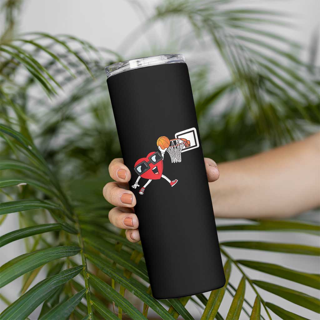 Basketball Valentines Skinny Tumbler Cute Red Heart Playing Basketball Player Team Boys - Wonder Print Shop