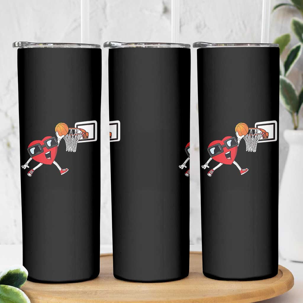 Basketball Valentines Skinny Tumbler Cute Red Heart Playing Basketball Player Team Boys - Wonder Print Shop