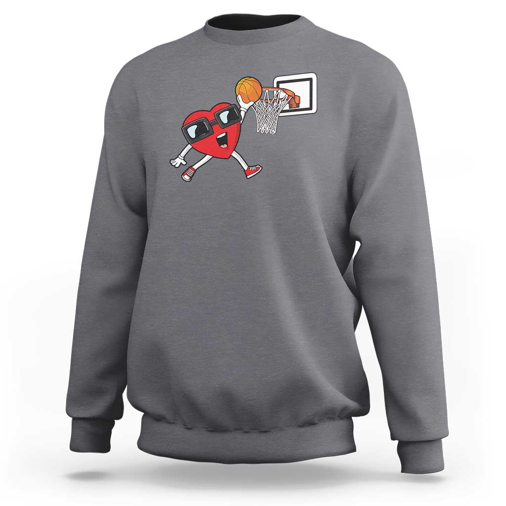Basketball Valentines Sweatshirt Cute Red Heart Playing Basketball Player Team Boys - Wonder Print Shop