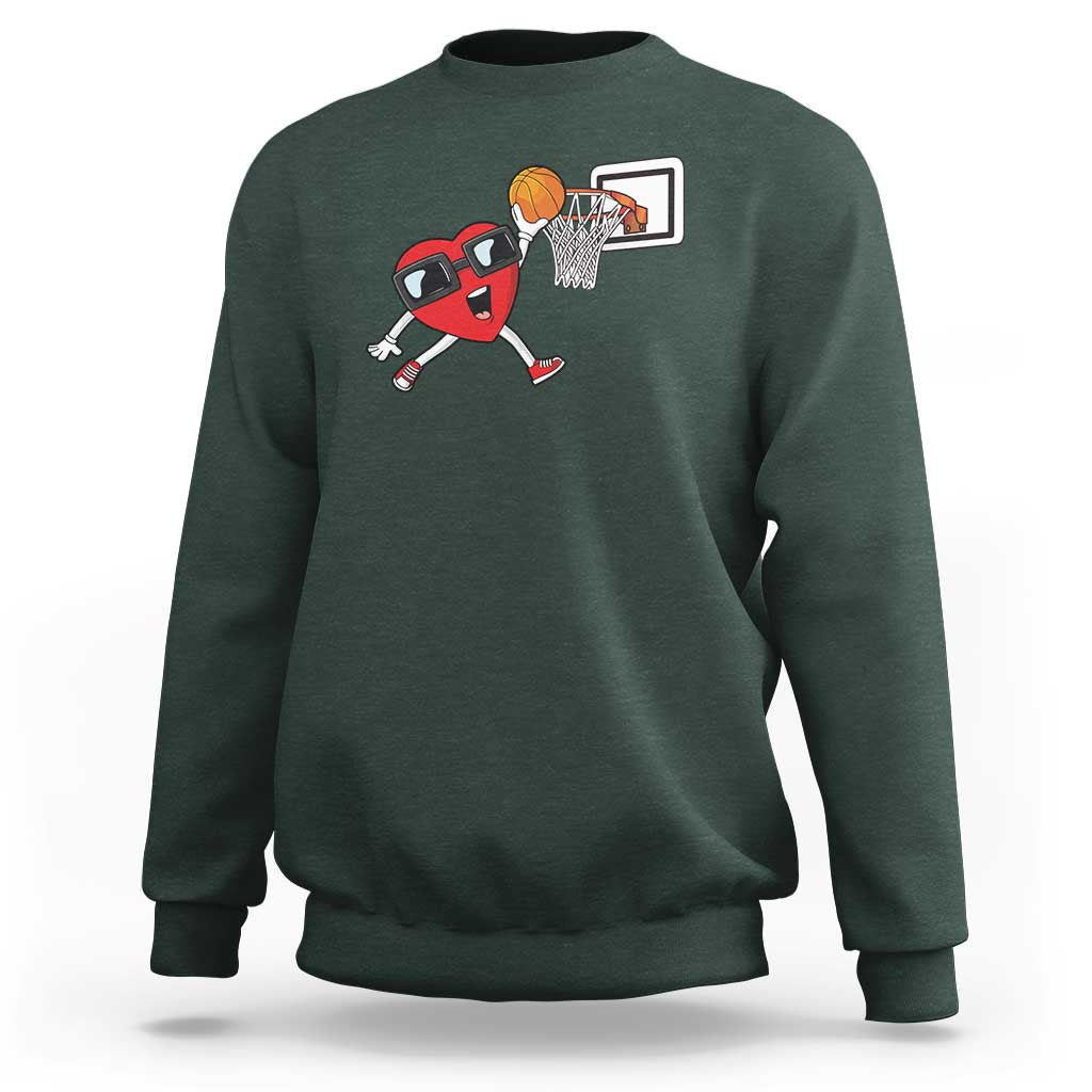 Basketball Valentines Sweatshirt Cute Red Heart Playing Basketball Player Team Boys - Wonder Print Shop