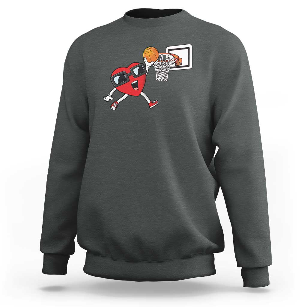 Basketball Valentines Sweatshirt Cute Red Heart Playing Basketball Player Team Boys - Wonder Print Shop