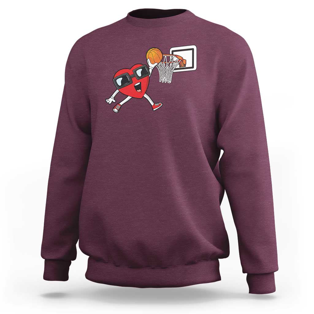 Basketball Valentines Sweatshirt Cute Red Heart Playing Basketball Player Team Boys - Wonder Print Shop