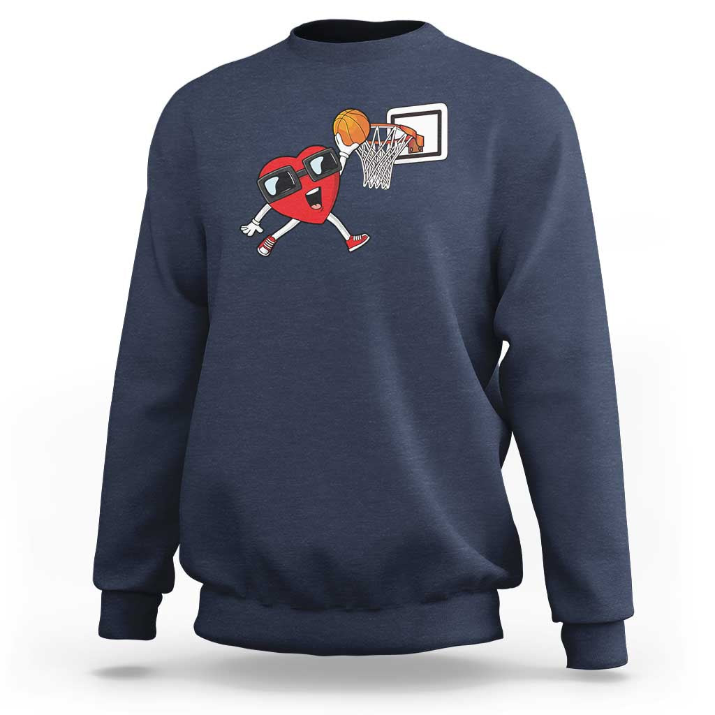 Basketball Valentines Sweatshirt Cute Red Heart Playing Basketball Player Team Boys - Wonder Print Shop