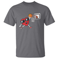 Basketball Valentines T Shirt Cute Red Heart Playing Basketball Player Team Boys - Wonder Print Shop