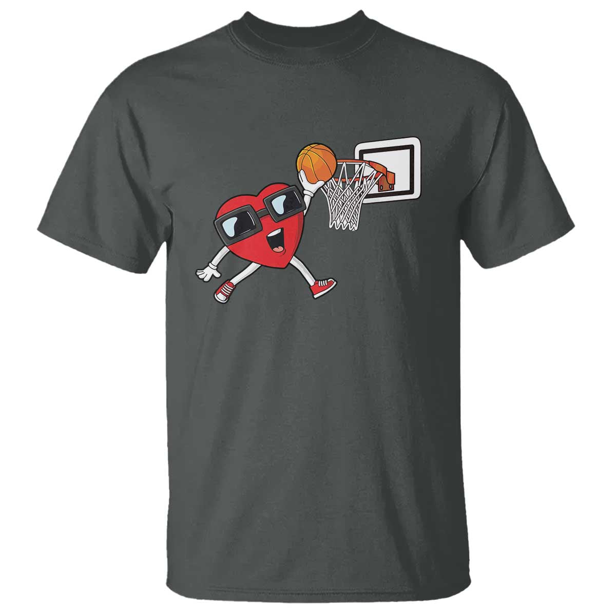 Basketball Valentines T Shirt Cute Red Heart Playing Basketball Player Team Boys - Wonder Print Shop