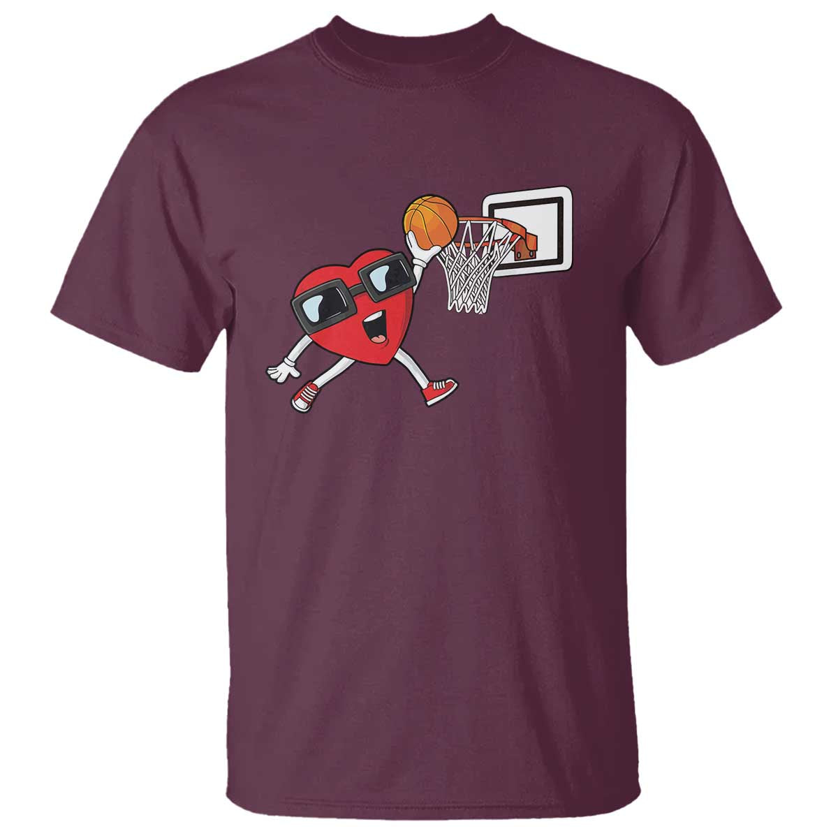 Basketball Valentines T Shirt Cute Red Heart Playing Basketball Player Team Boys - Wonder Print Shop