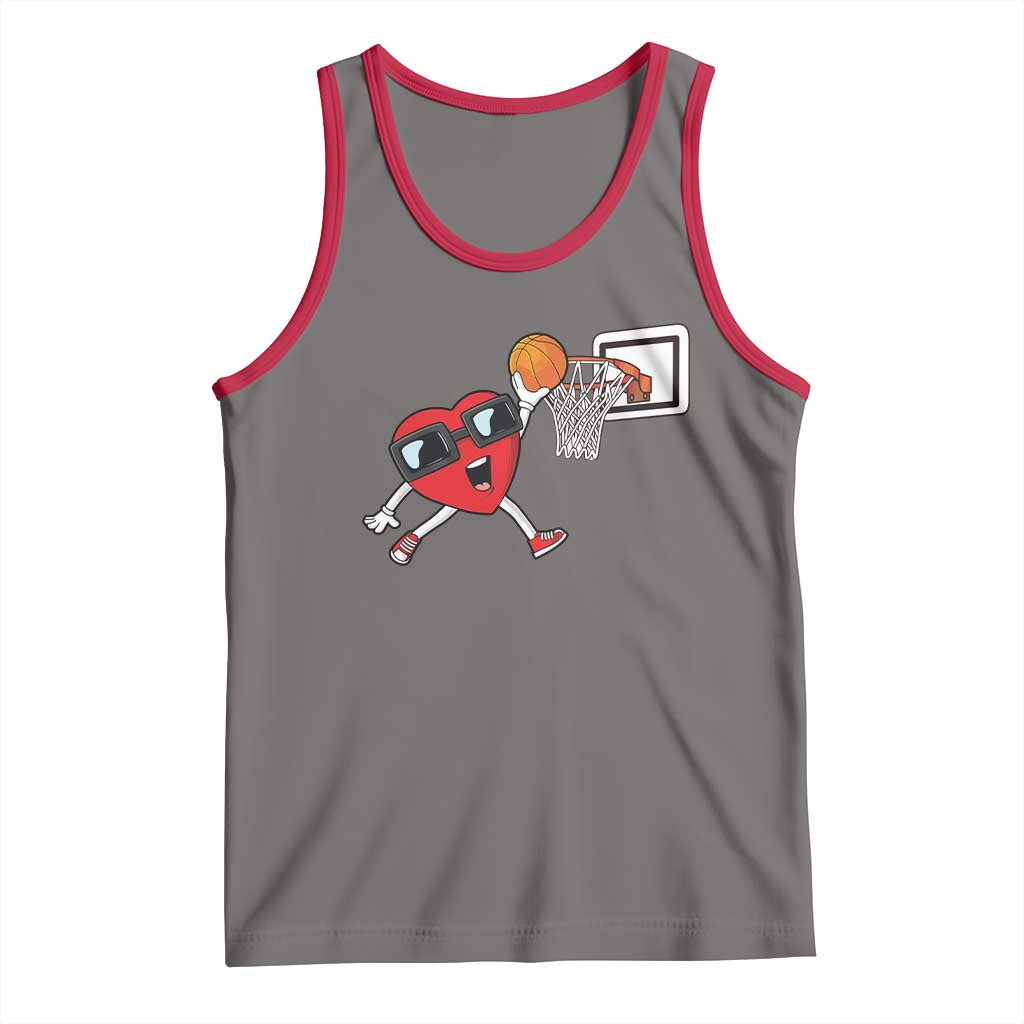Basketball Valentines Tank Top Cute Red Heart Playing Basketball Player Team Boys - Wonder Print Shop