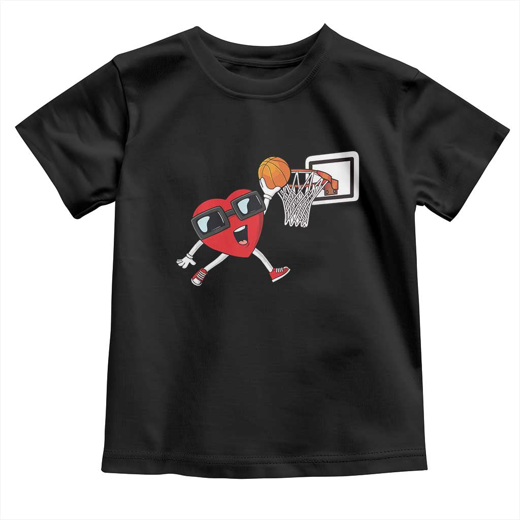 Basketball Valentines Toddler T Shirt Cute Red Heart Playing Basketball Player Team Boys - Wonder Print Shop