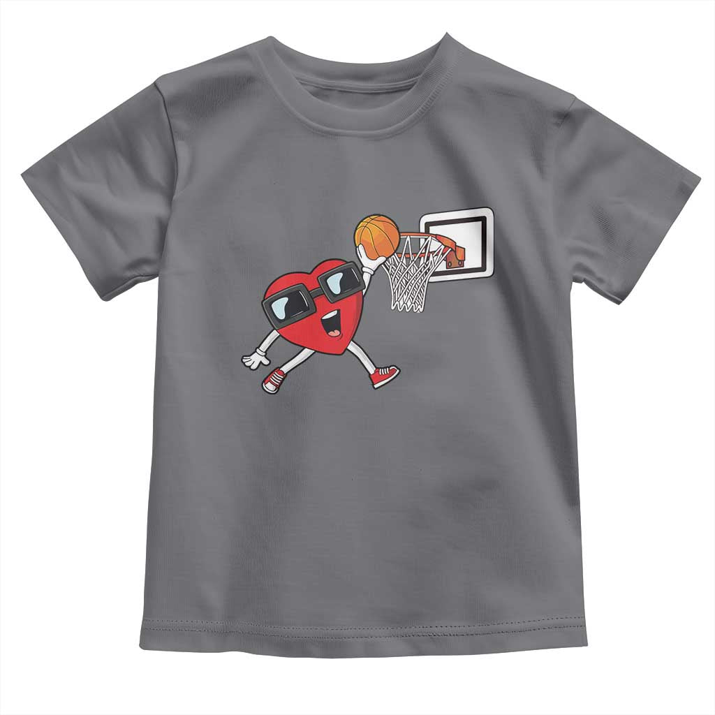 Basketball Valentines Toddler T Shirt Cute Red Heart Playing Basketball Player Team Boys - Wonder Print Shop