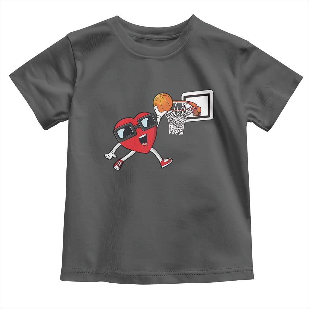 Basketball Valentines Toddler T Shirt Cute Red Heart Playing Basketball Player Team Boys - Wonder Print Shop