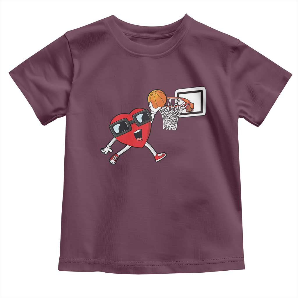 Basketball Valentines Toddler T Shirt Cute Red Heart Playing Basketball Player Team Boys - Wonder Print Shop