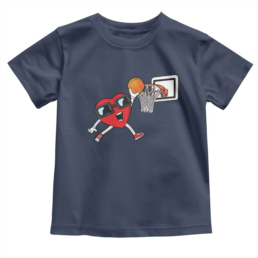 Basketball Valentines Toddler T Shirt Cute Red Heart Playing Basketball Player Team Boys - Wonder Print Shop