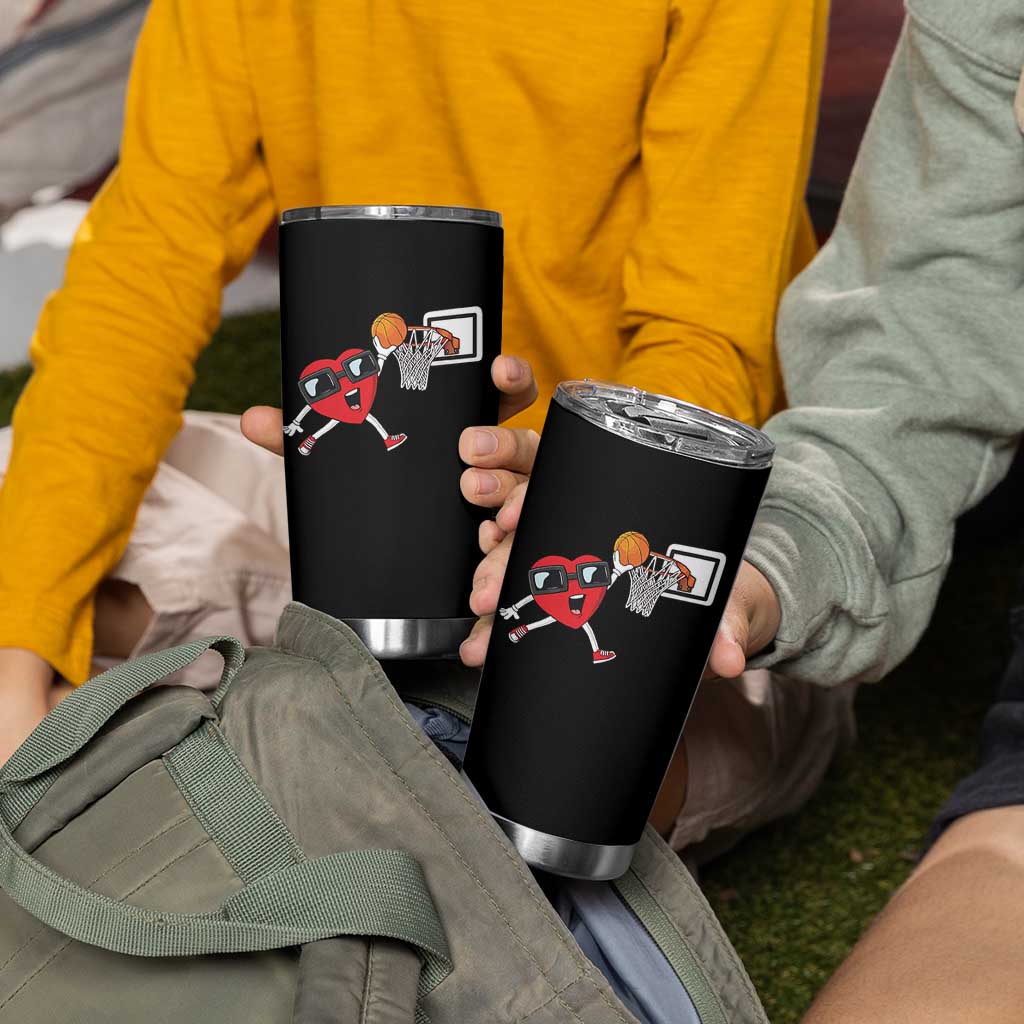 Basketball Valentines Tumbler Cup Cute Red Heart Playing Basketball Player Team Boys - Wonder Print Shop