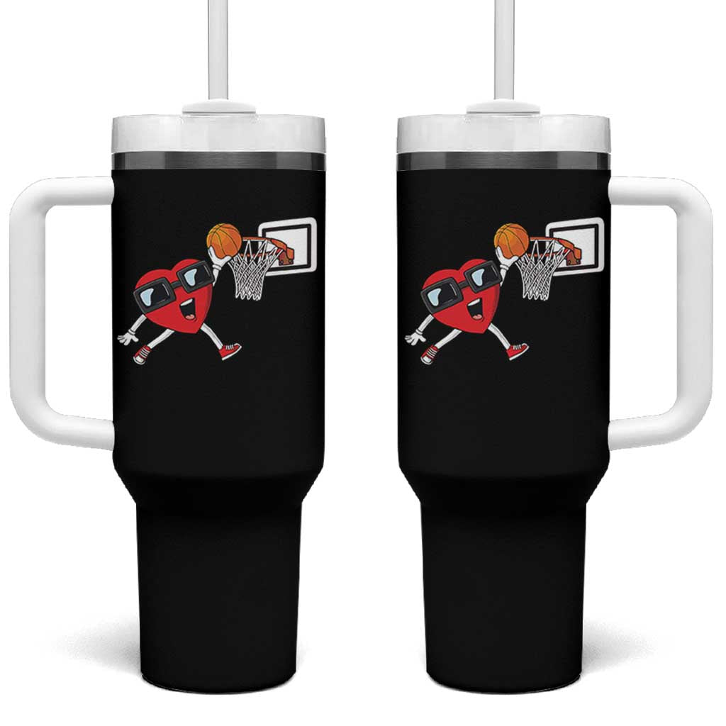 Basketball Valentines Tumbler With Handle Cute Red Heart Playing Basketball Player Team Boys - Wonder Print Shop