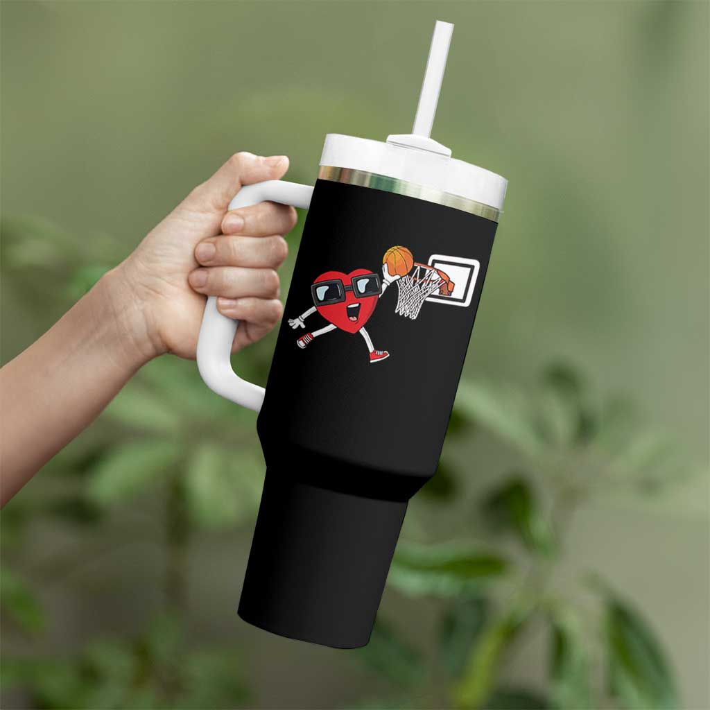 Basketball Valentines Tumbler With Handle Cute Red Heart Playing Basketball Player Team Boys - Wonder Print Shop