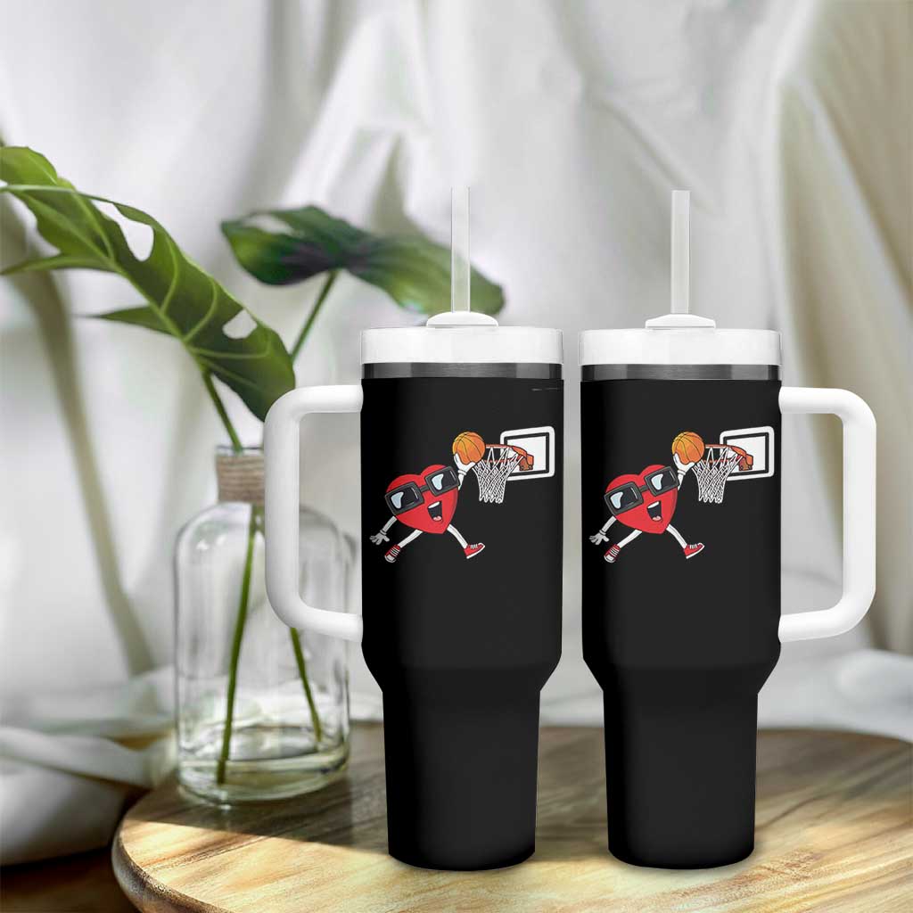 Basketball Valentines Tumbler With Handle Cute Red Heart Playing Basketball Player Team Boys - Wonder Print Shop