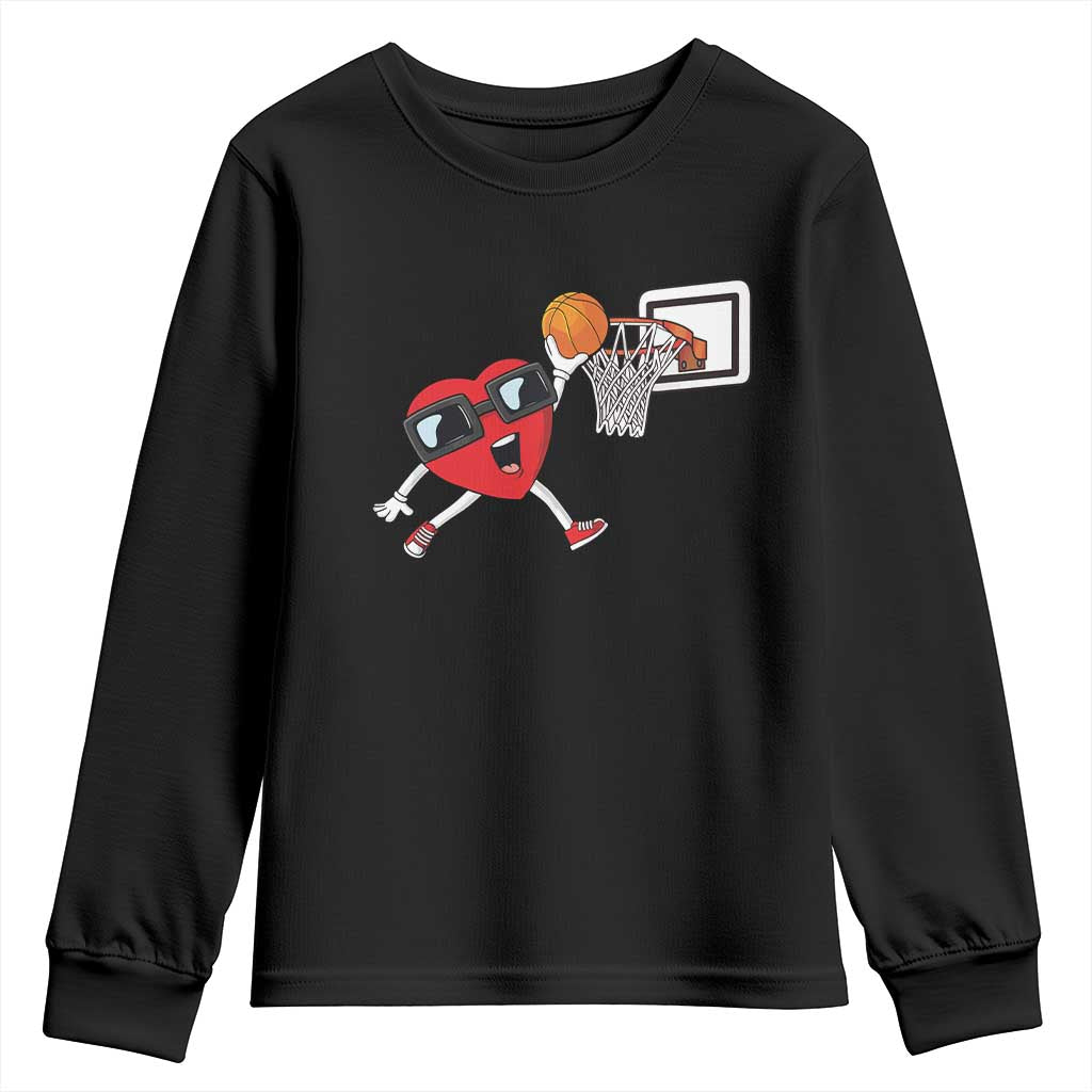Basketball Valentines Youth Sweatshirt Cute Red Heart Playing Basketball Player Team Boys - Wonder Print Shop