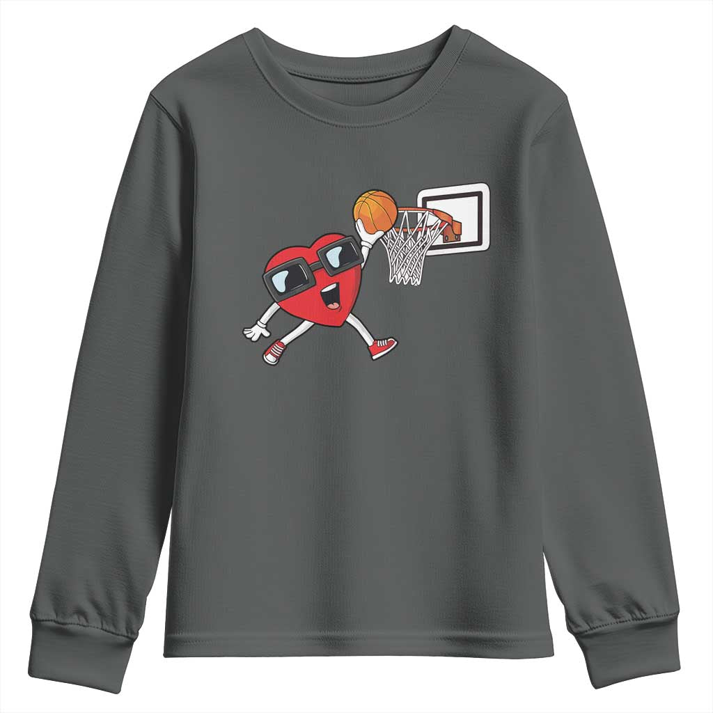 Basketball Valentines Youth Sweatshirt Cute Red Heart Playing Basketball Player Team Boys - Wonder Print Shop
