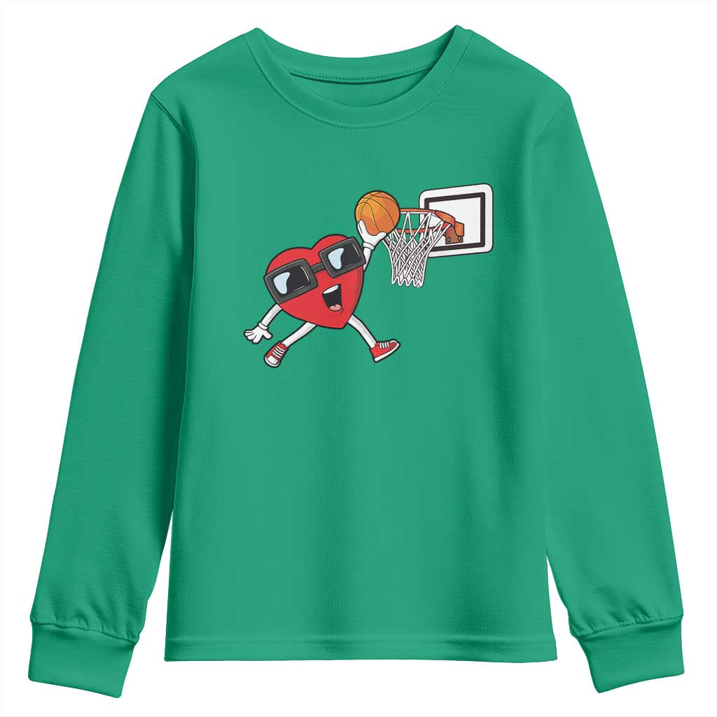 Basketball Valentines Youth Sweatshirt Cute Red Heart Playing Basketball Player Team Boys - Wonder Print Shop