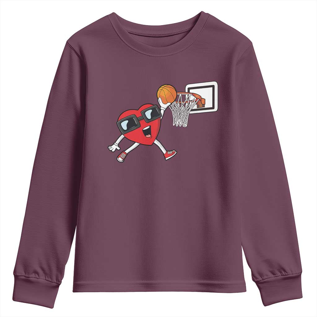 Basketball Valentines Youth Sweatshirt Cute Red Heart Playing Basketball Player Team Boys - Wonder Print Shop