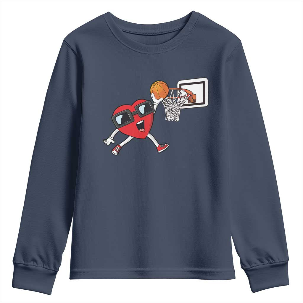 Basketball Valentines Youth Sweatshirt Cute Red Heart Playing Basketball Player Team Boys - Wonder Print Shop
