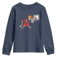 Basketball Valentines Youth Sweatshirt Cute Red Heart Playing Basketball Player Team Boys - Wonder Print Shop