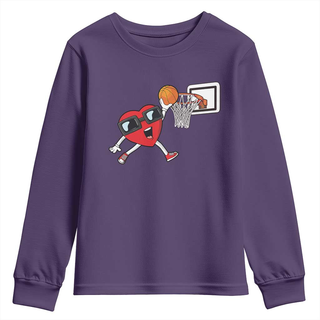 Basketball Valentines Youth Sweatshirt Cute Red Heart Playing Basketball Player Team Boys - Wonder Print Shop
