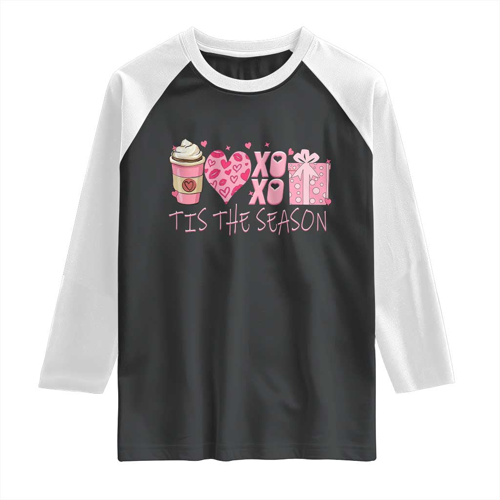 Valentine Coffee Raglan Shirt Love Heart XOXO Cute Graphic Valentines Day