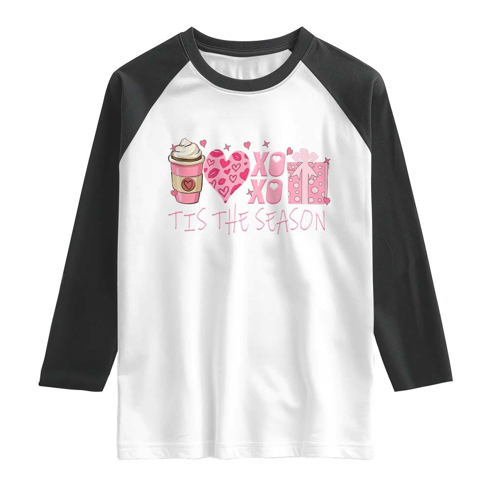 Valentine Coffee Raglan Shirt Love Heart XOXO Cute Graphic Valentines Day