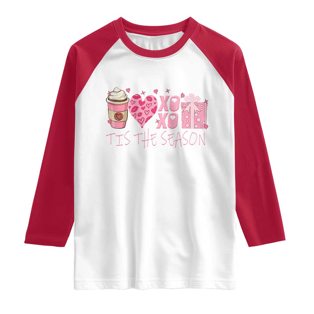 Valentine Coffee Raglan Shirt Love Heart XOXO Cute Graphic Valentines Day