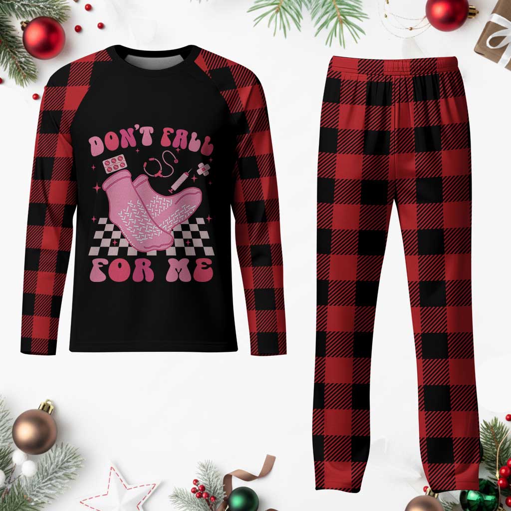 Funny Nurse Valentine Gift Plaid Pajama Set Don't Fall For Me ER RN - Wonder Print Shop
