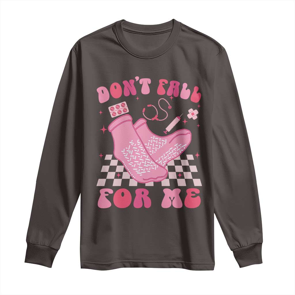 Funny Nurse Valentine Gift Long Sleeve Shirt Don't Fall For Me ER RN