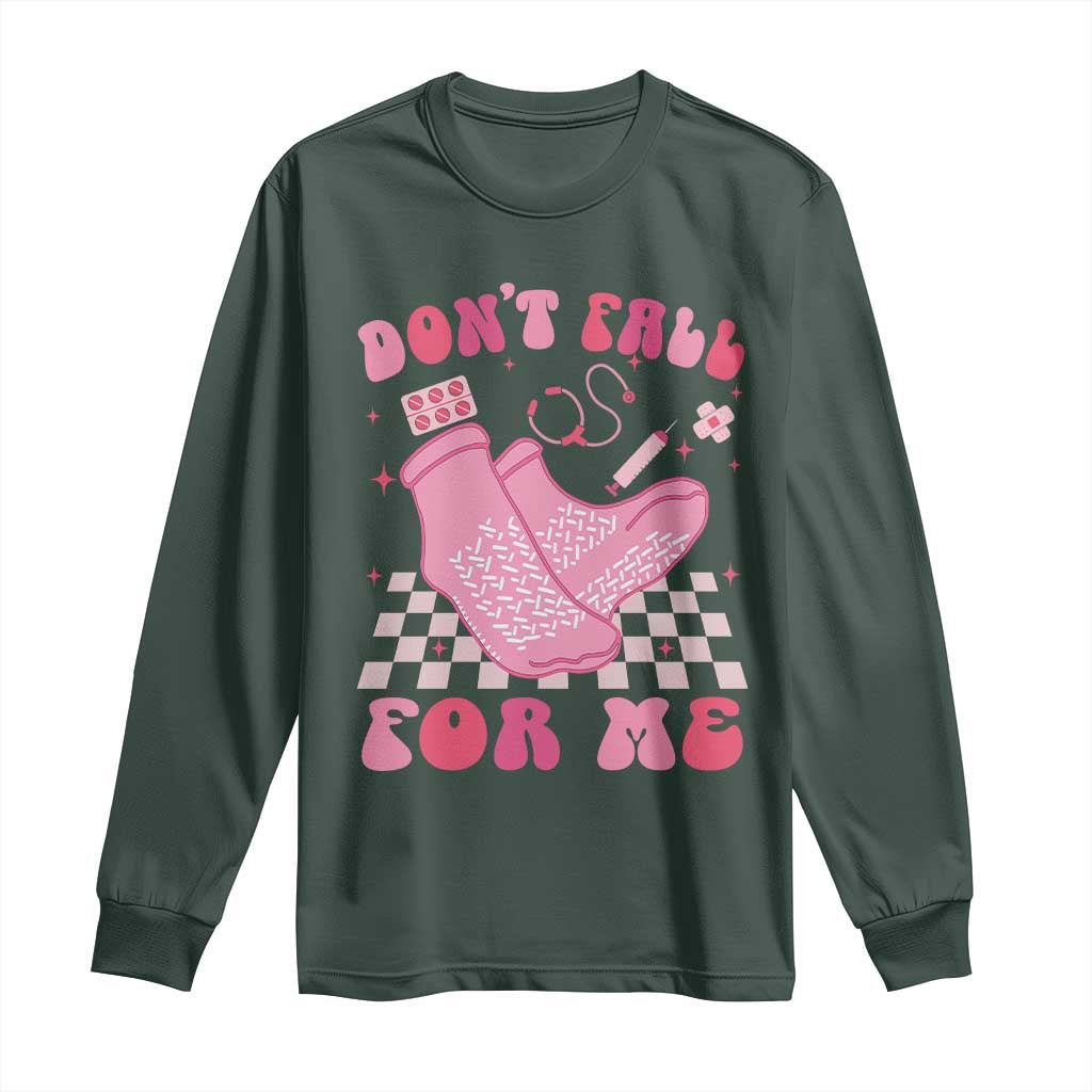 Funny Nurse Valentine Gift Long Sleeve Shirt Don't Fall For Me ER RN