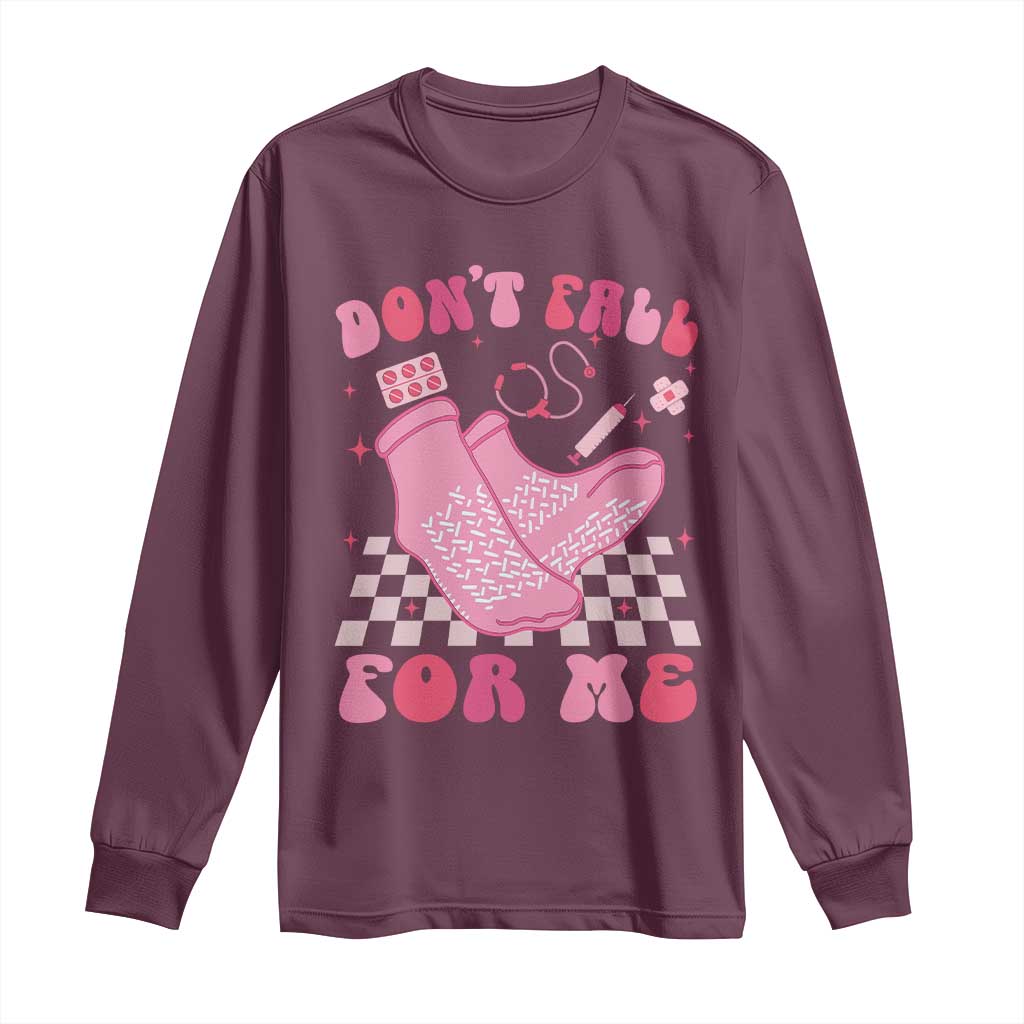 Funny Nurse Valentine Gift Long Sleeve Shirt Don't Fall For Me ER RN