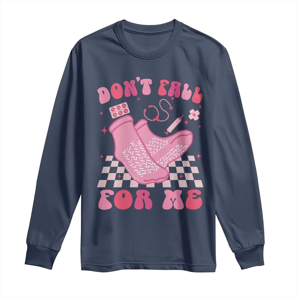 Funny Nurse Valentine Gift Long Sleeve Shirt Don't Fall For Me ER RN