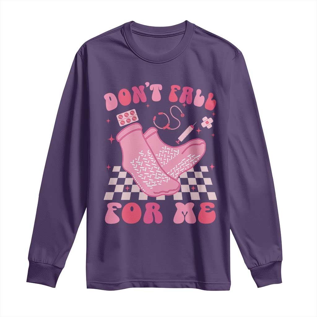 Funny Nurse Valentine Gift Long Sleeve Shirt Don't Fall For Me ER RN